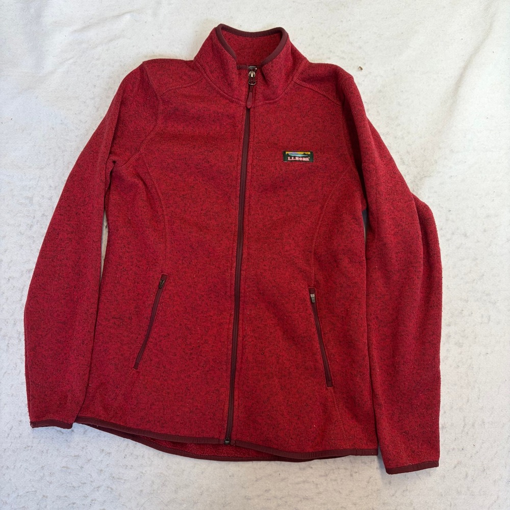 LL Bean Sweater Fleece Full Zip Jacket Womens Small Red Heathered 504888